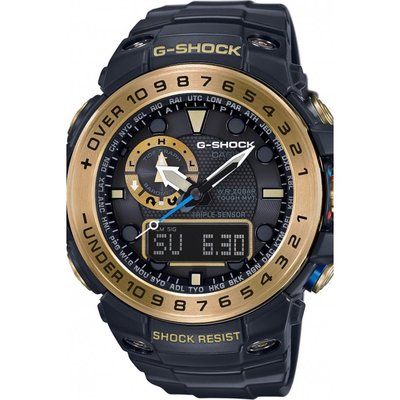 Men's Casio G-Shock Premium Gulfmaster Black x Gold Alarm Chronograph Radio Controlled Watch GWN-1000GB-1AER