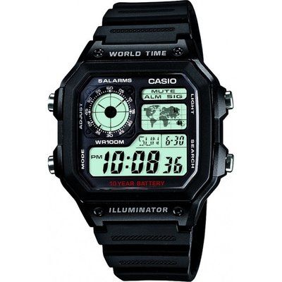 Mens Casio World Timer Alarm Watch AE-1200WH-1AVEF