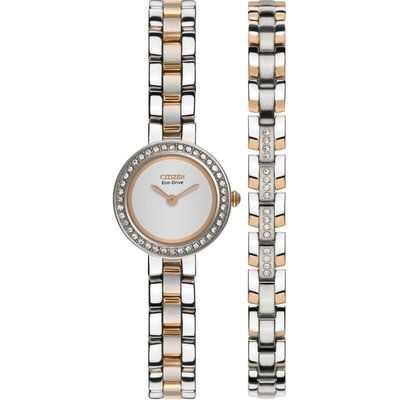 Ladies Citizen Silhouette Crystal Bracelet Gift Set Eco-Drive Watch EX1086-68A