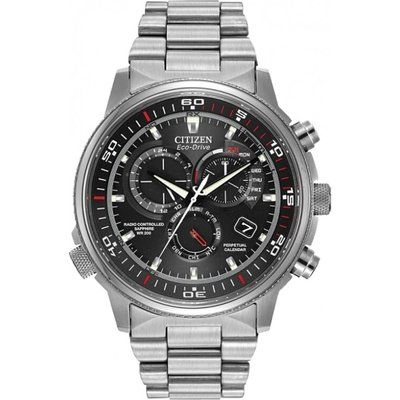 Mens Citizen Nighthawk A-T Alarm Chronograph Radio Controlled Eco-Drive Watch AT4110-55E