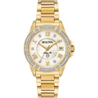 Ladies Bulova Quartz Marine Star PVD Gold plated Watch 98R235