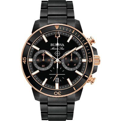 Men's Bulova Quartz Marine Star Chronograph Black Ion-plated Steel Watch 98B302