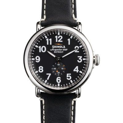 Mens Shinola Runwell 47mm Black Leather Strap Watch S0110000012