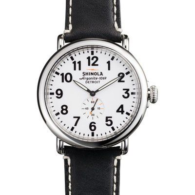 Mens Shinola Runwell 47mm Black Leather Strap Watch S0110000016