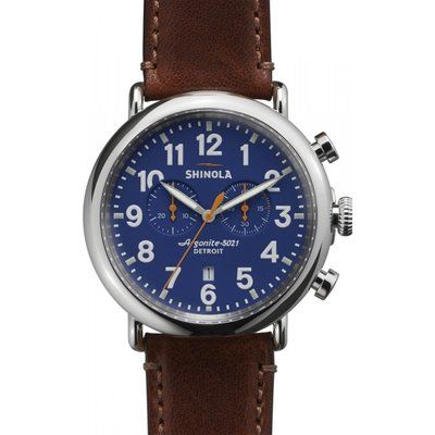 Men's Shinola Runwell Chrono 47mm Brown Leather Strap Watch S0110000047