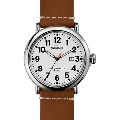 Mens Shinola Runwell 47mm Brown Leather Strap Watch S0110000111