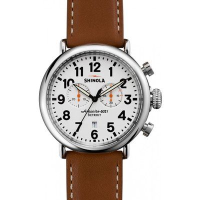 Men's Shinola Runwell 47mm Chrono Brown Leather Strap Watch