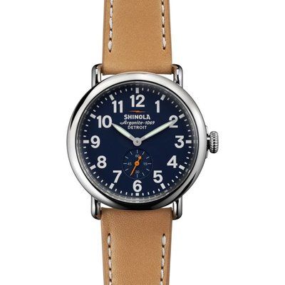 Men's Shinola Runwell 41mm Natural Leather Strap Watch S0110000144