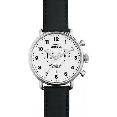 Mens Shinola Canfield Chrono 43mm Black Leather Strap Chronograph Watch S0120001941