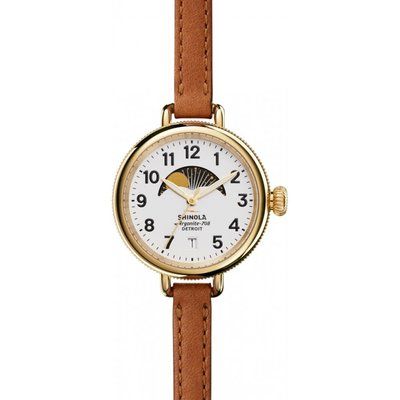 Shinola Birdy 34mm Moon Phase Bourbon Leather Strap Watch S0120008179