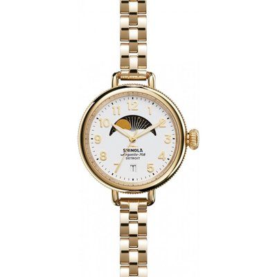 Shinola Birdy 34mm Moon Phase 3 Link Bracelet Watch S0120008180