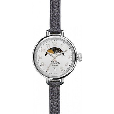 Shinola Birdy 34mm Moon Phase Navy Leather Strap Watch S0120008181